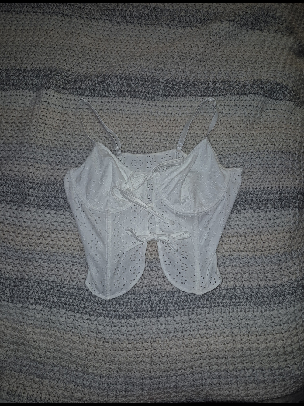 White Eyelet Tie-Front Bustier Top
